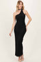 Black Mesh Overlay Halter Maxi Dress