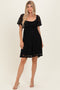 Black Floral Lace Square Neck Ruffle Trim Maxi Dress