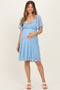 Light Blue Floral Lace Square Neck Ruffle Trim Maternity Maxi Dress