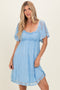 Light Blue Floral Lace Square Neck Ruffle Trim Maxi Dress