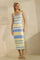 Light Blue Crochet Knit Striped Tank Dress