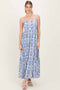 Blue Printed Cutout Tie Back Maxi Dress