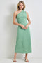 Green Striped One Shoulder Midi Dress