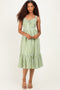Green Gingham Front Tie Halter Midi Dress