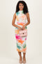 Multicolor Floral Ruched Sleeveless Midi Dress
