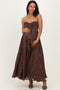 Brown Floral Jacquard Strapless Open Back Maternity Maxi Dress