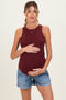 Medium Denim Pull On Patch Pocket Maternity Denim Shorts
