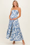Blue Printed Linen A-Line Maternity Midi Dress