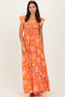 Orange Floral Smocked Cinched Top Maxi Dress