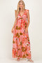 Pink Floral V-Neck Tiered Maxi Dress