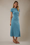 Blue Short Sleeve Ruched Midi Dress
