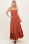 Rust Smocked Halter Open Back Maxi Dress