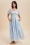Light Blue Embroidered Floral Smocked Maxi Dress