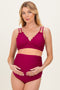 Burgundy Scalloped V-Neck High Waist Two-Piece Maternity Swimsuit
