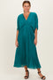 Teal Pleated V Neck Maxi Dress