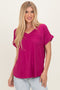 Magenta V-Neck Pocket Short Sleeve Shirt