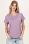 Lavender V-Neck Pocket Short Sleeve Shirt