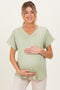 Mint V-Neck Pocket Short Sleeve Maternity Shirt