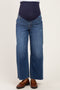 Blue Frayed Hem Ankle Maternity Wide Leg Jeans