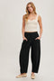 Black Linen Blend Barrel Leg Pants