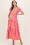 Fuchsia Floral Waist Tie Open Back Maternity Maxi