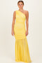 Lemon Ruched Mesh One Shoulder Maxi Dress