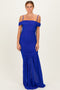 Royal Blue Ruched Mesh Off Shoulder Maxi Dress