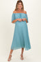 Blue Pleated Off Shoulder Flounce Maternity Midi Dress