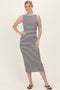 Black Striped Boat Neck Sleeveless Midi Dress