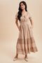 Taupe Lace Contrast Paneled Maxi Dress