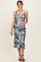 Grey Mesh Floral Sleeveless Maternity Midi Dress