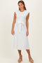 White Jacquard Waist Tie Midi Dress