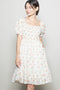 Off White Floral Sweetheart Neck Smocked Midi Dress