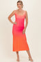 Ombre Coral Mesh Draped Neck Maxi Dress