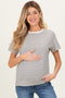 Beige/Black Short Sleeve Round Neck Stripe Maternity Tee