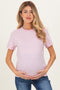 Pink/White Short Sleeve Round Neck Stripe Maternity Tee