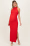 Red Halter Neck Open Back Maternity Maxi Dress