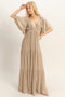 Taupe Flutter Sleeve Maxi Dress