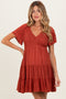 Rust Eyelet Embroidered V Neck Smocked Bodice Maternity Dress