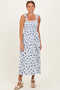 Ivory Smocked Bodice Tie Straps Floral Print Maxi Dress