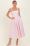 Light Pink Linen Sleeveless Tie Back Flared Midi Dress