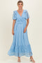 Light Blue Lace Flutter Sleeve Tiered Maxi Dress
