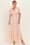 Peach Lace Flutter Sleeve Tiered Maxi Dress