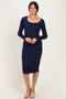 Navy Basic Square Neck Midi Dress
