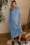 Denim Blue Ribbed Long Sleeve Maternity Sweater Midi Dress
