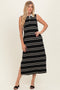 Black Striped Sleeveless Collared Midi Dress