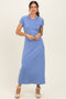 Chambray Blue Contrast Trim Short Sleeve Midi Dress