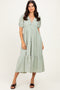 Sage Lace V-Neck Puff Sleeve Maxi Dress