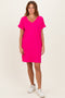 Hot Pink Brushed Rolled Short Sleeve V-Neck Dress