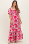 Fuchsia Floral Smocked Tiered Maternity Maxi Dress